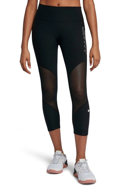 Nike Power Dri-fit Mesh-inset Cropped Workout Leggings In Black | ModeSens