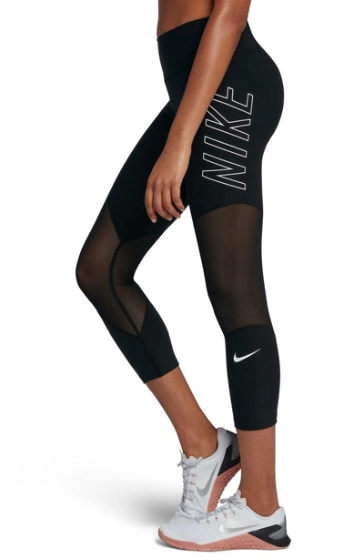 Nike Power Dri-fit Mesh-inset Cropped Workout Leggings In Black | ModeSens