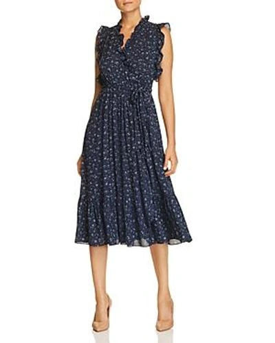Shop Kate Spade New York Sleeveless Floral-trim Faux-wrap Dress In Adriatic Blue