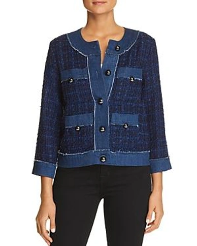 Shop Kate Spade New York Denim-trim Tweed Jacket In Indigo Multi