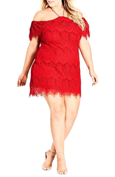 Shop City Chic Lace Devotion Off The Shoulder Minidress In Red