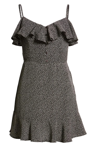 Shop Band Of Gypsies Button Front Frilly Dot Dress In Black Ground Polka Dot