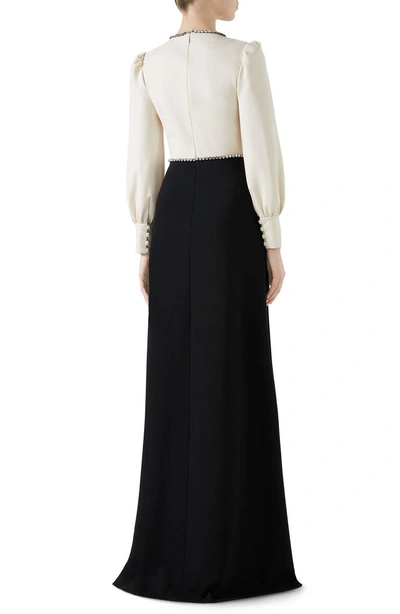 Shop Gucci Trompe L'oeil Bow Stretch Jersey Gown In Black/ Almond Flower