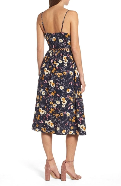 Shop Joa Floral Midi Dress In Navy Floral