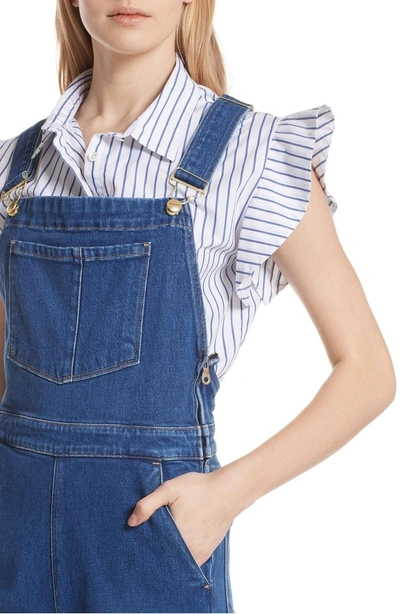 Shop Frame Palazzo Wide Leg Denim Overalls In Longwater
