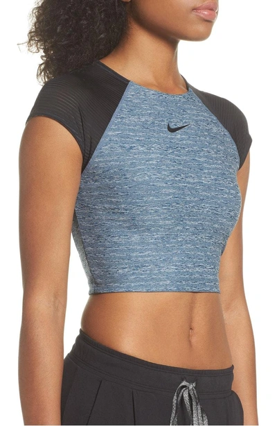 Shop Nike Pro Training Crop Top In Carbon Heather/black/black