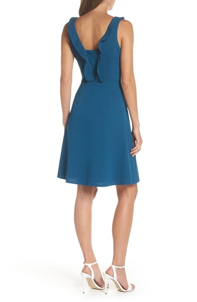 Shop Maggy London Ruffle Neck Dress In Harbour Blue