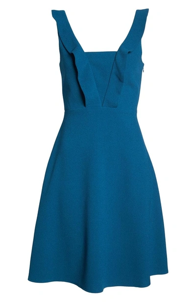 Shop Maggy London Ruffle Neck Dress In Harbour Blue
