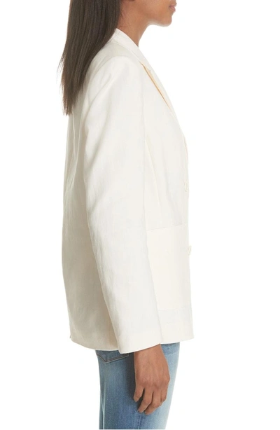 Shop Frame Double Breasted Linen Blend Blazer In Bone White