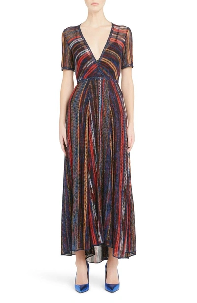 Shop Missoni Metallic Stripe Knit Dress In Red Multi