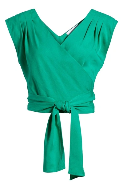 Shop Joa Wide Strap Wrap Top In Green