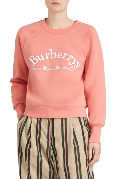 Shop Burberry Battarni Embroidered Logo Sweatshirt In Light Pink