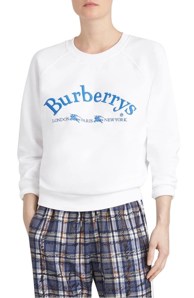 Shop Burberry Battarni Embroidered Logo Sweatshirt In White