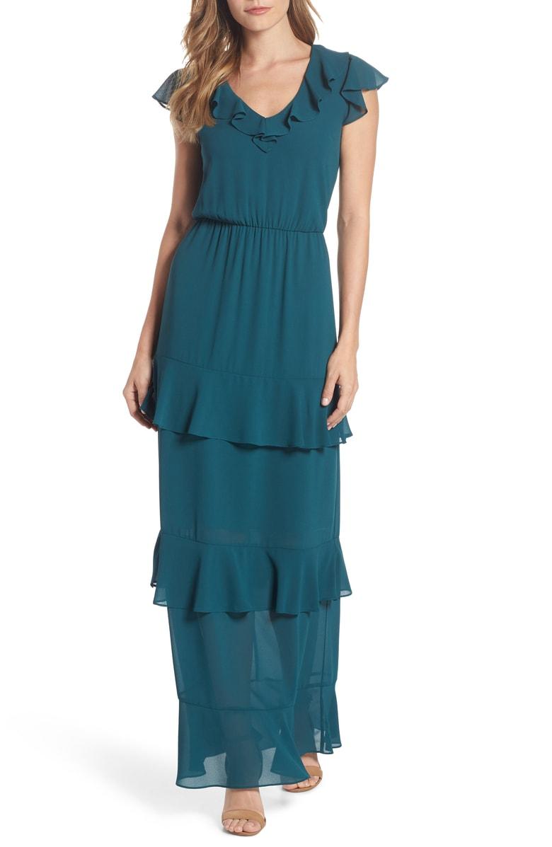 charles henry ruffle tiered wrap dress