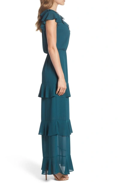 Shop Charles Henry Tiered Ruffle Maxi Dress In Dark Teal