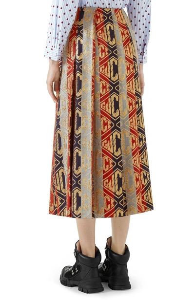 Shop Gucci Metallic Logo Pleated Wool Blend Skirt In Sylvie Lurex