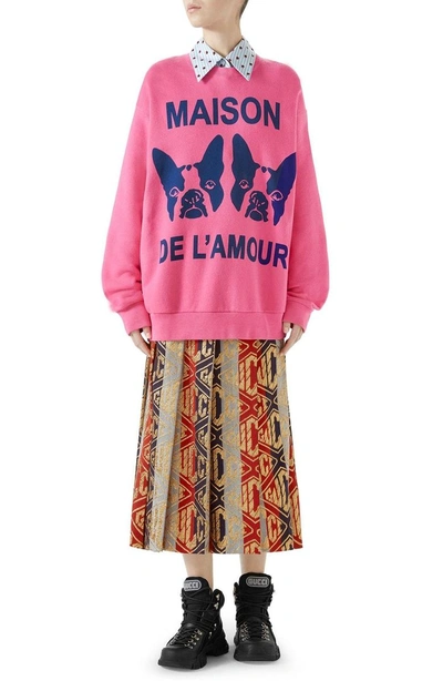 Shop Gucci Metallic Logo Pleated Wool Blend Skirt In Sylvie Lurex