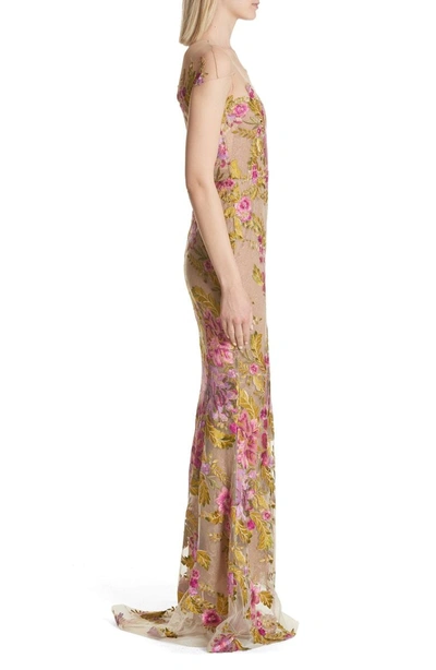 Shop Marchesa Illusion Multicolor Column Gown In Nude