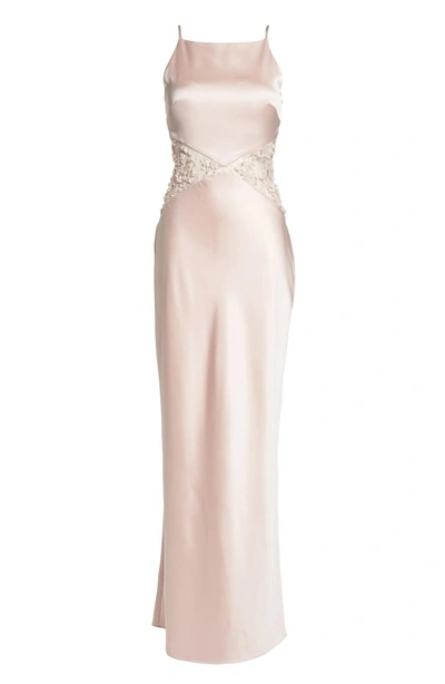 Shop Maria Bianca Nero Lana Satin Backless Gown In Champagne