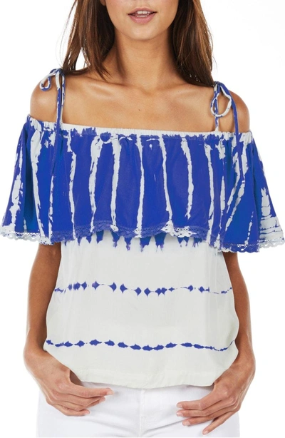 Shop Michael Stars Cold Shoulder Ruffle Top In Bayside