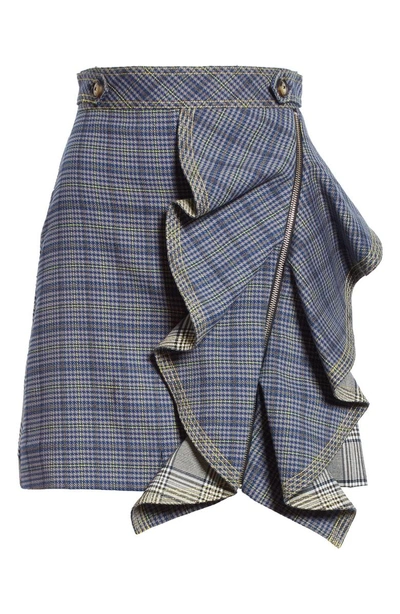 Shop Self-portrait Ruffle Detail Plaid Skirt In Blue