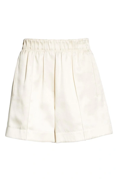 Shop Helmut Lang Pleated Silk Blend Shorts In Shell White
