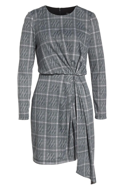 Shop Maggy London Plaid Side Drape Dress In Grey