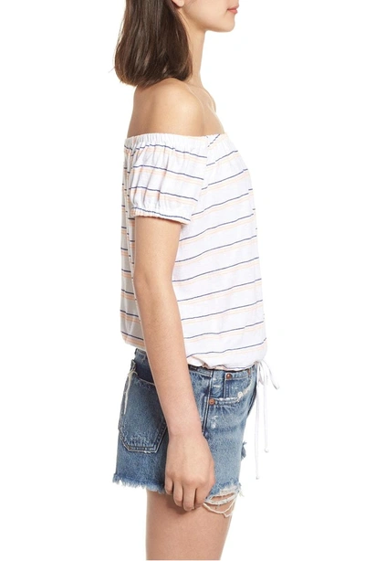 Shop Sundry Stripe Off The Shoulder Tee In White