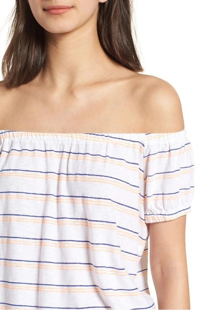 Shop Sundry Stripe Off The Shoulder Tee In White