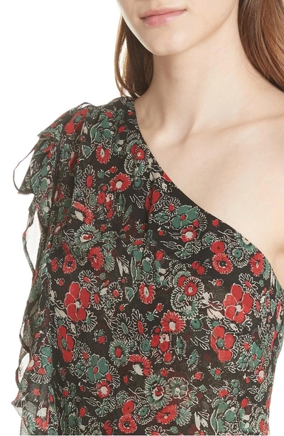 Shop Veronica Beard Ballard Print One-shoulder Silk Dress In Dark Navy Multi