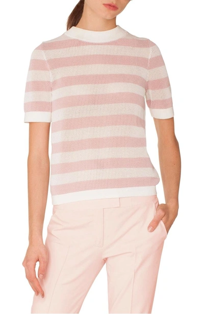 Shop Akris Punto Stripe Cotton Sweater In Rose Pink-cream