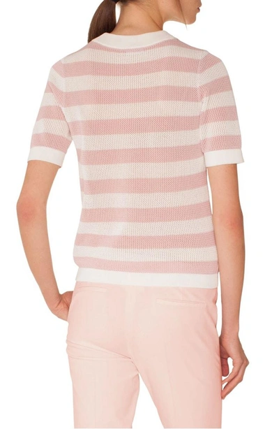 Shop Akris Punto Stripe Cotton Sweater In Rose Pink-cream