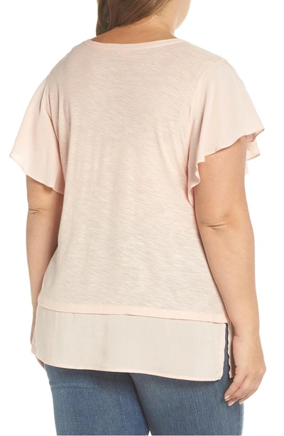Shop Vince Camuto Ruffle Sleeve Mixed Media Top In French Peach