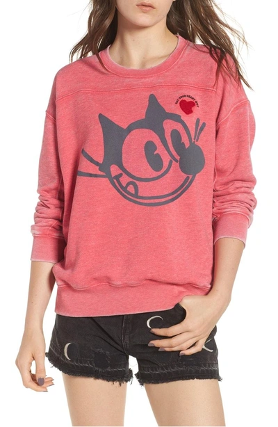 Shop Scotch & Soda Burnout Applique & Graphic Sweatshirt In 0117 Raspberry