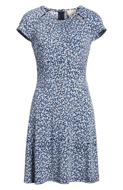 Shop Michael Michael Kors Collage Floral Double Keyhole Dress In True Navy/ Light Chambray