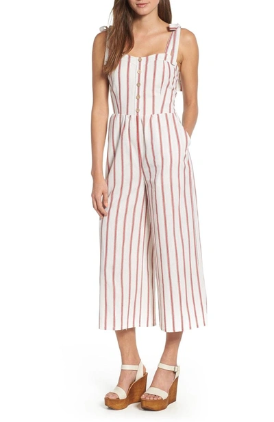 Shop Moon River Stripe Wide Leg Jumpsuit In Natural/ Red