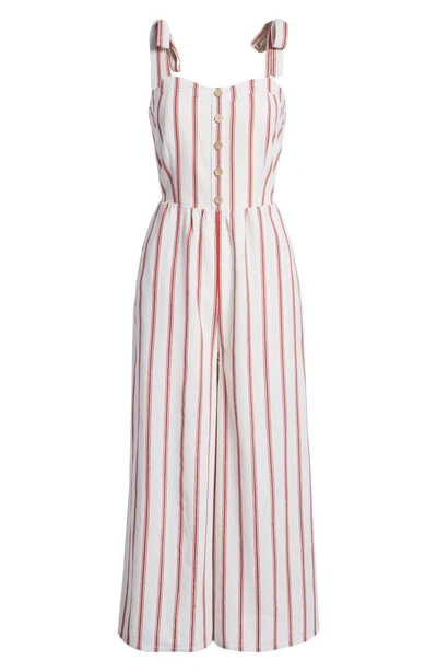 Shop Moon River Stripe Wide Leg Jumpsuit In Natural/ Red