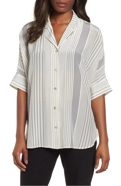 Shop Eileen Fisher Stripe Silk Shirt In Bone