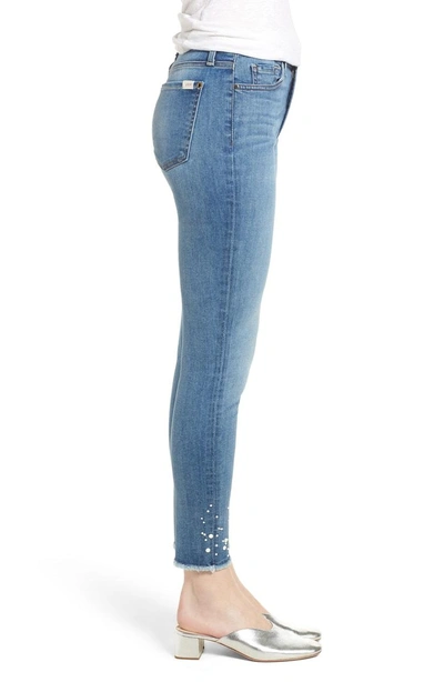 Shop Jen7 Embellished Hem Ankle Skinny Jeans In Sunlight