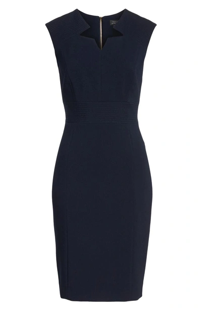 Shop Tahari Star Neckline Crepe Sheath Dress In Dark Navy