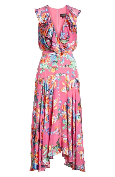 Shop Saloni Rita Ruffle Dress In Pink Begonia