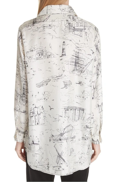 Shop Burberry Chava Sketch Silk Shirt In Off White