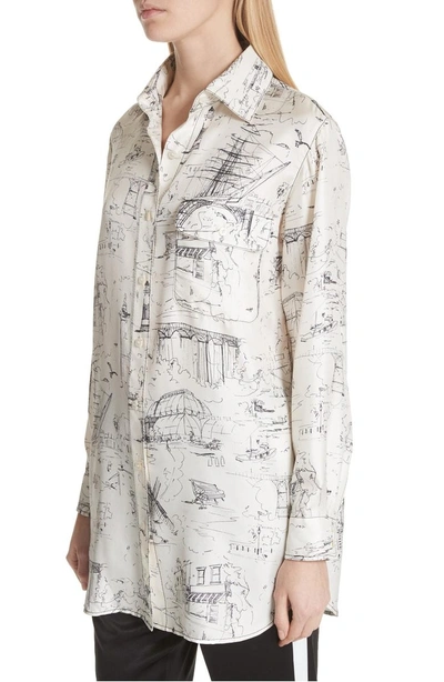 Shop Burberry Chava Sketch Silk Shirt In Off White