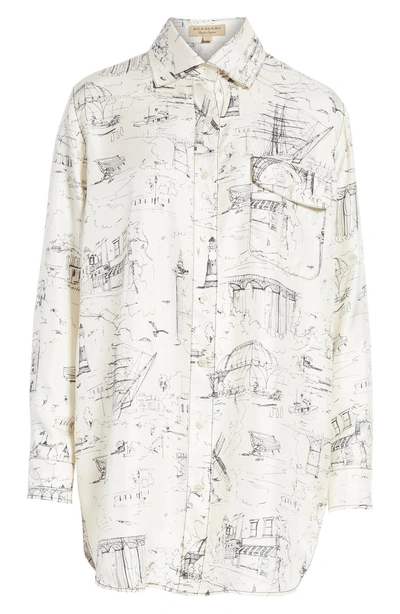 Shop Burberry Chava Sketch Silk Shirt In Off White