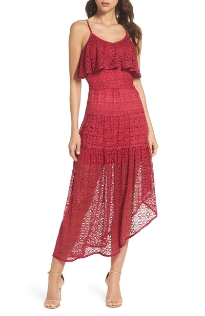 Shop Foxiedox Rayna Asymmetrical Lace Dress In Magenta