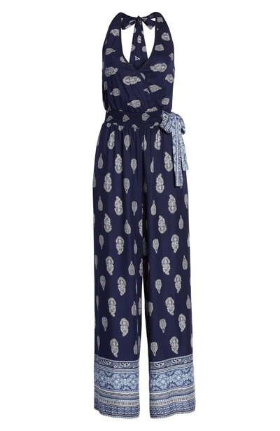 Shop Band Of Gypsies Bandana Print Jumpsuit In Navy/ White