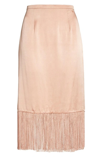 Shop Tracy Reese Fringe Silk Skirt In Cosmetic Pink