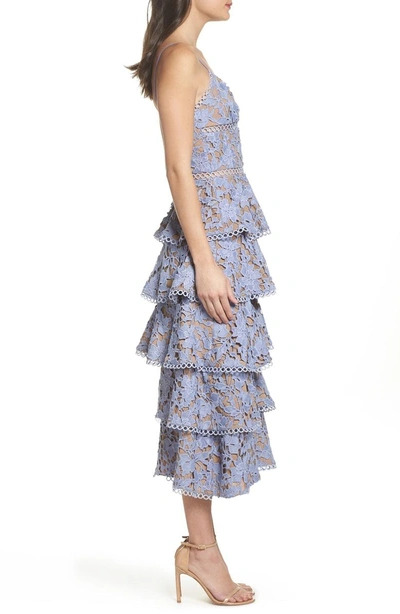 Shop Sau Lee Camellia Lace Tiered Midi Dress In Violet
