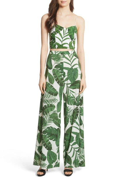 Shop Alice And Olivia Archer Crop Silk Camisole In Tropical Leaves