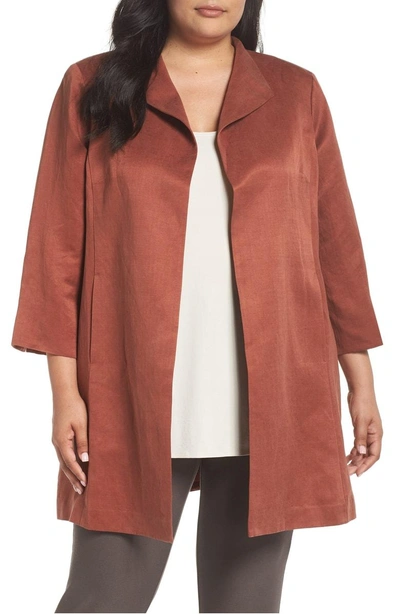 Shop Eileen Fisher Linen & Silk High Collar Coat In Russet